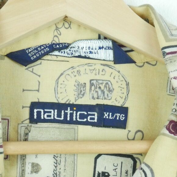 Vintage Men's XL Shirt 90s Allover Print Wine Nautica Butter Yellow Normcore Dad - Picture 3 of 7